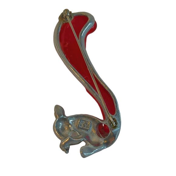 Vintage Lucie Red Tail Silvertone Squirrel Brooch Pin READ - Picture 2 of 12